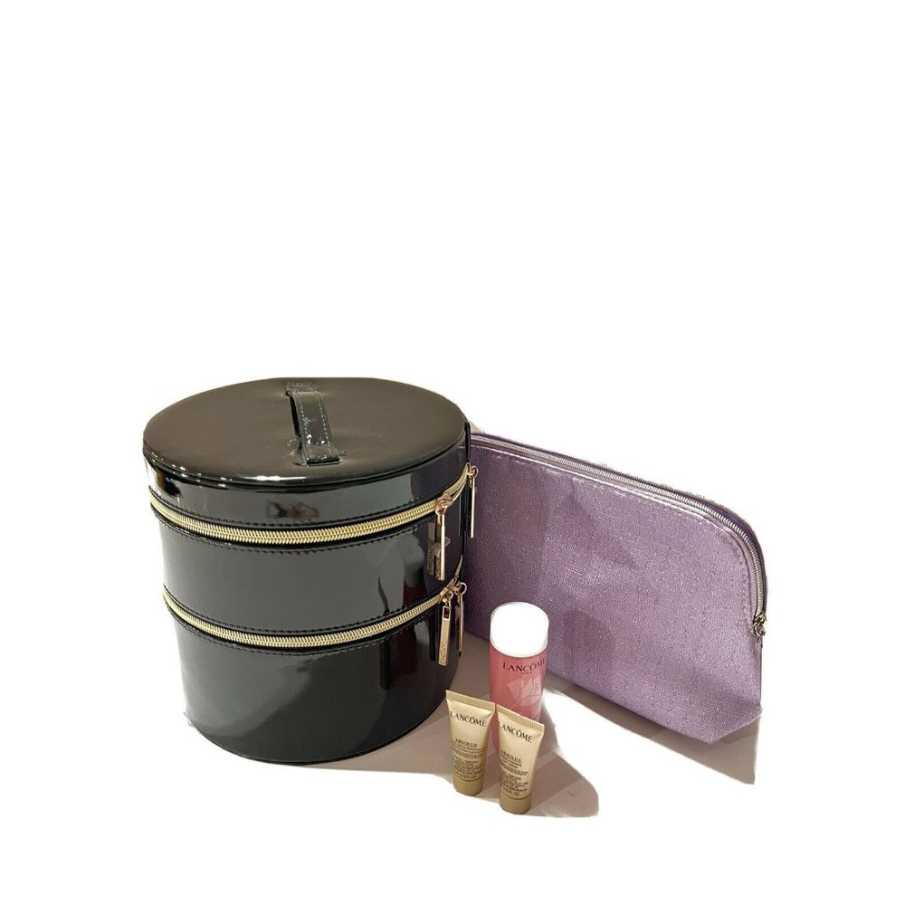 Lancome Leather Makeup Organizer 3 tier With Zipper and Makeup Case and Eyecream